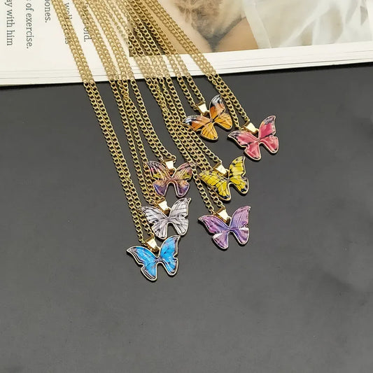 Korean Crystal Butterfly Pendant Necklace β Elegant Gold Chain Jewelry for Women & Girls