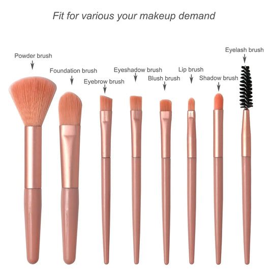8 Pcs Mini Travel Makeup Brush Set β Portable Soft Brushes for Foundation & Eyeshadow